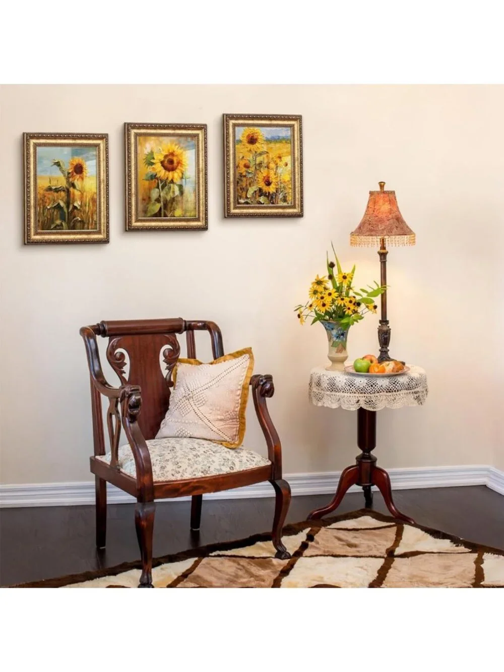 Vintage Gold Picture Frames Set of 4, 8x10 with Matted 5x7 Prints, Home Decor